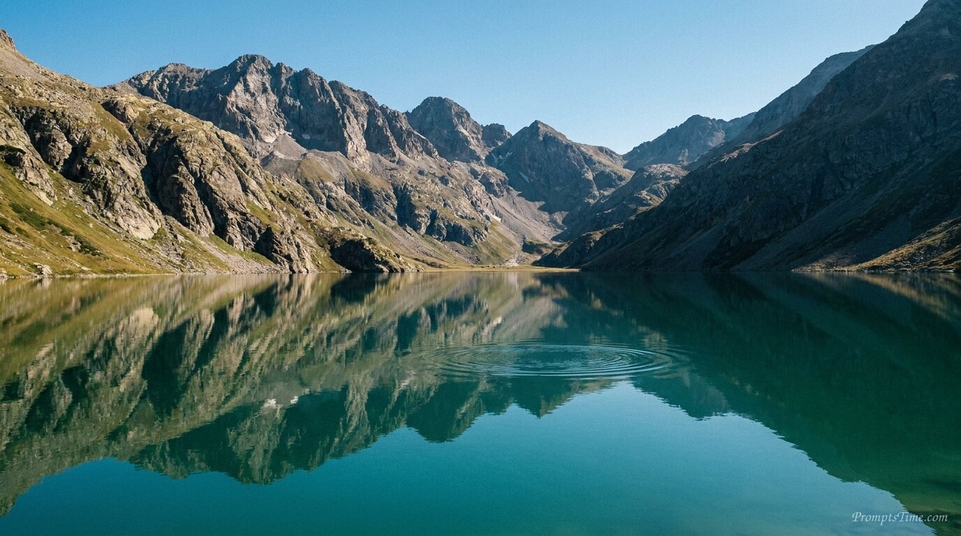 Emerald lake beneath rocky mount… — AI-generated images image