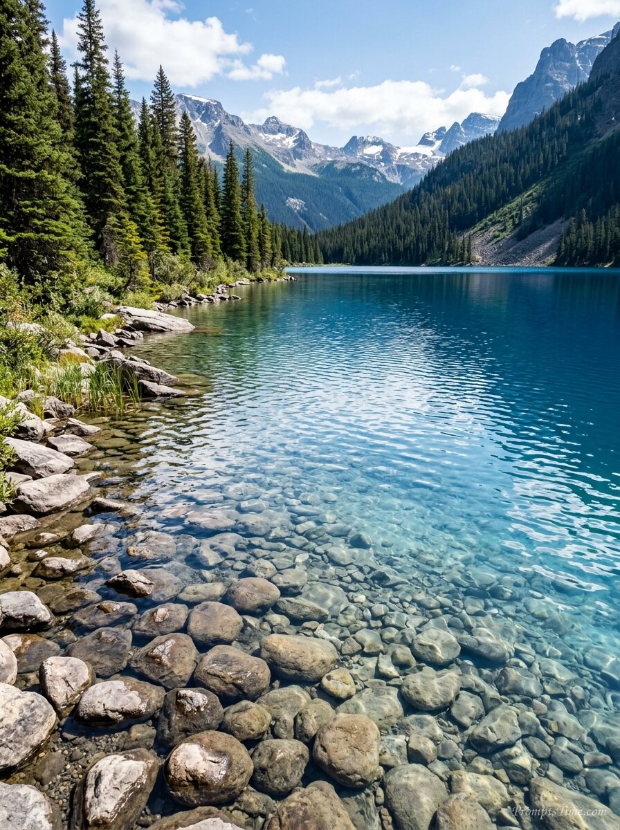 Clear lake water with stones — AI-generated images image