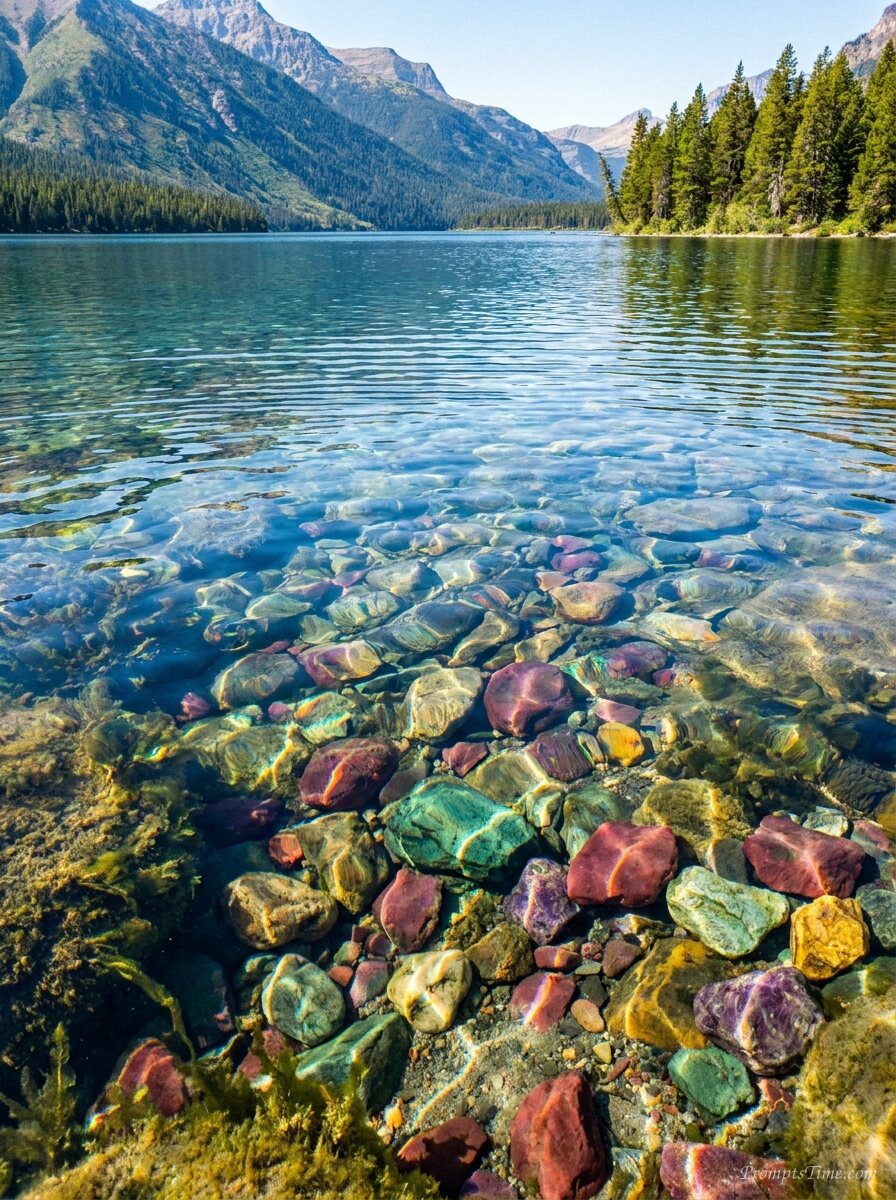 Crystal clear lake stones — AI-generated images image
