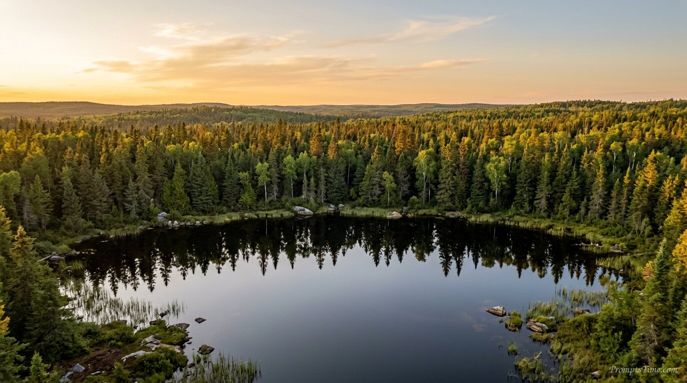Boreal forest reflecting in pond — AI-generated images image