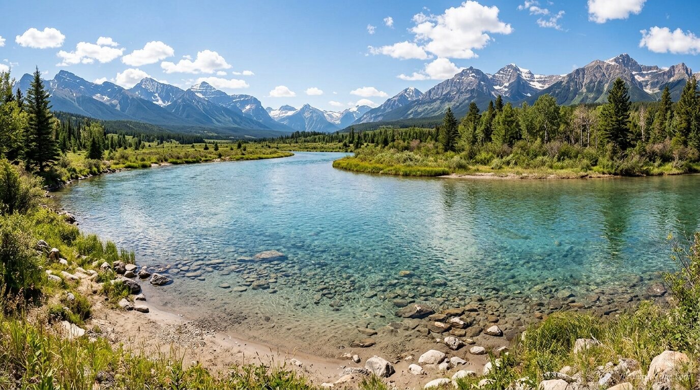 River bend in mountain valley — AI-generated images image