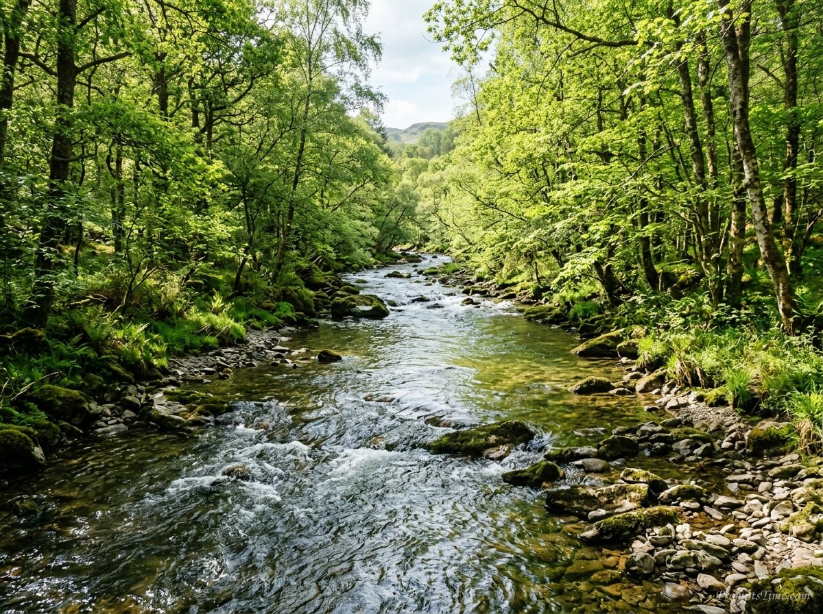River flowing through spring forest — AI-generated images image