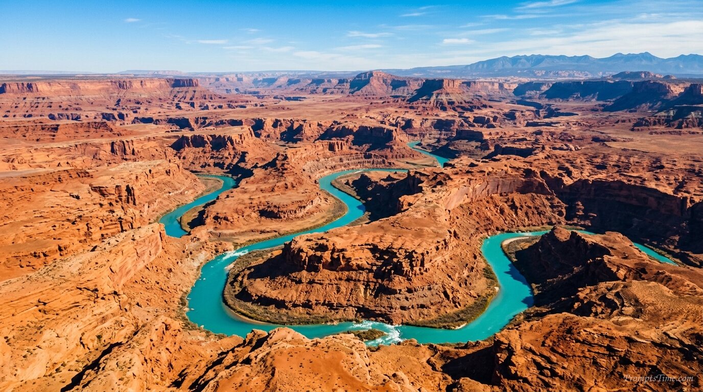 Turquoise river winding through … — AI-generated images image