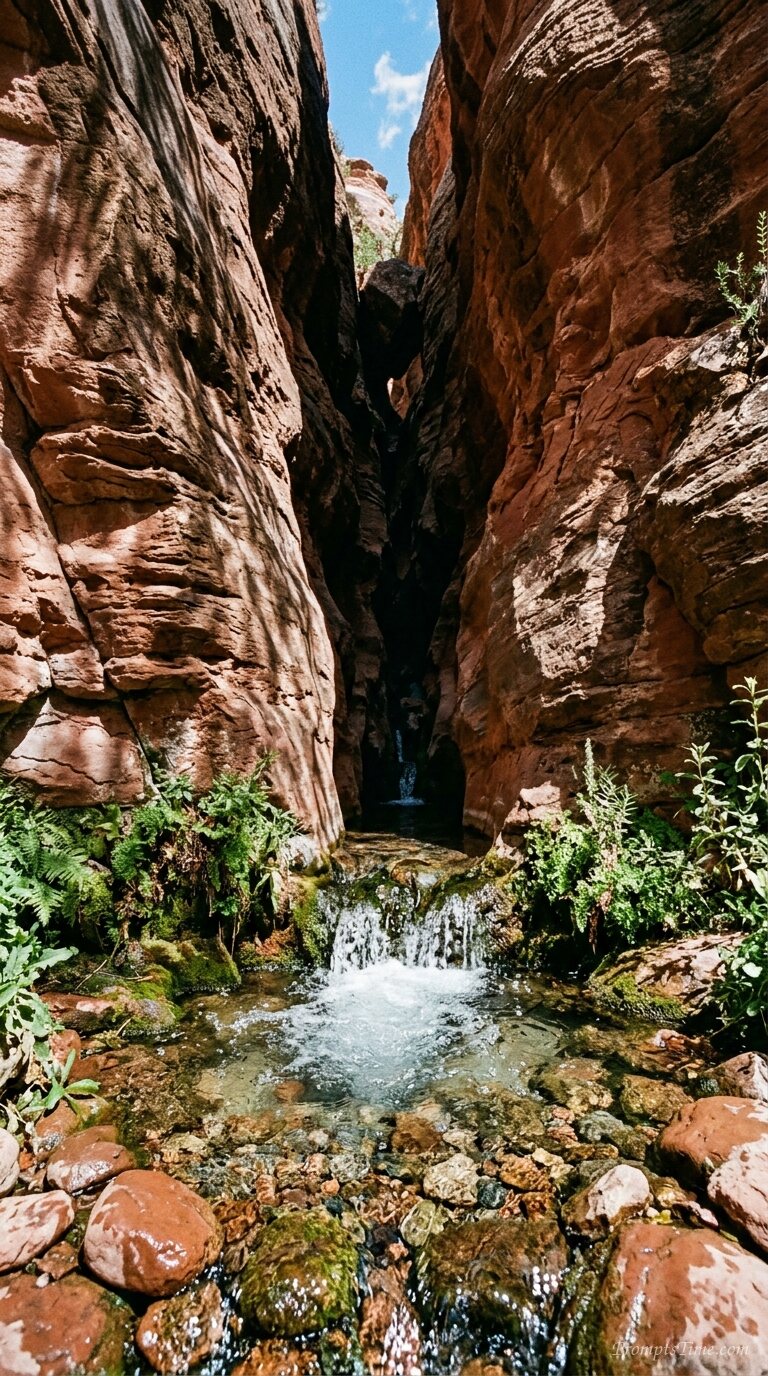 Desert spring emerging from rocks — AI-generated images image