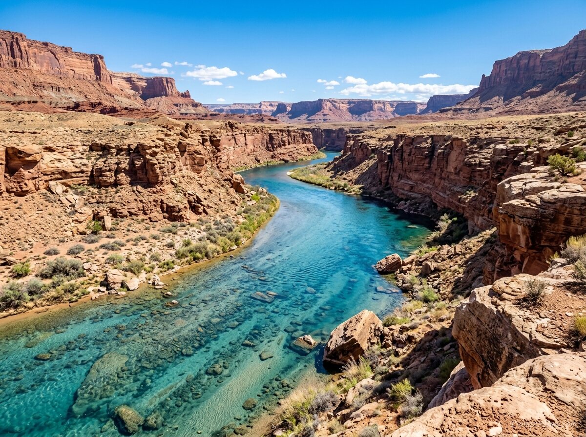 River flowing through rocky desert — AI-generated images image