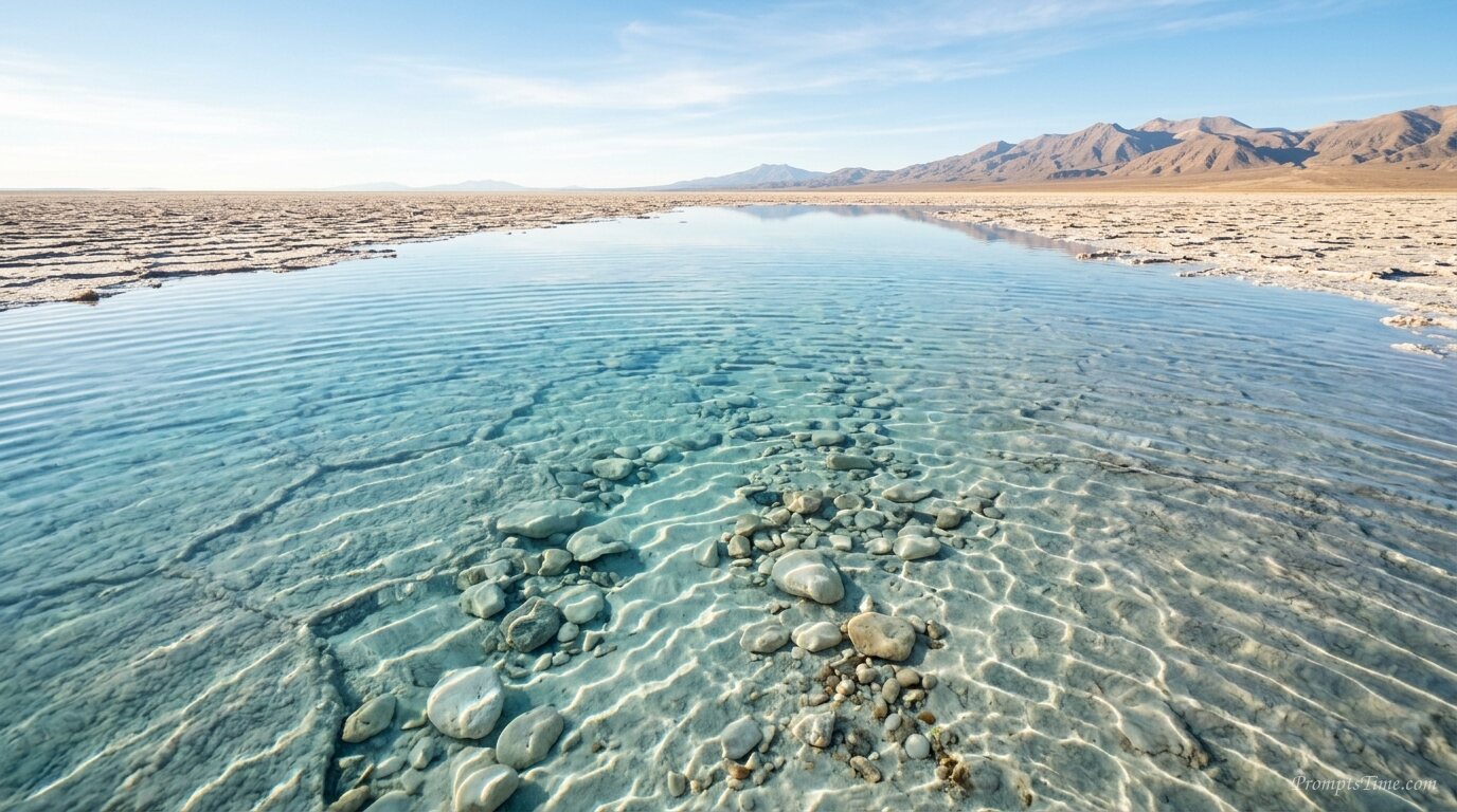 Water over salt flat landscape — AI-generated images image