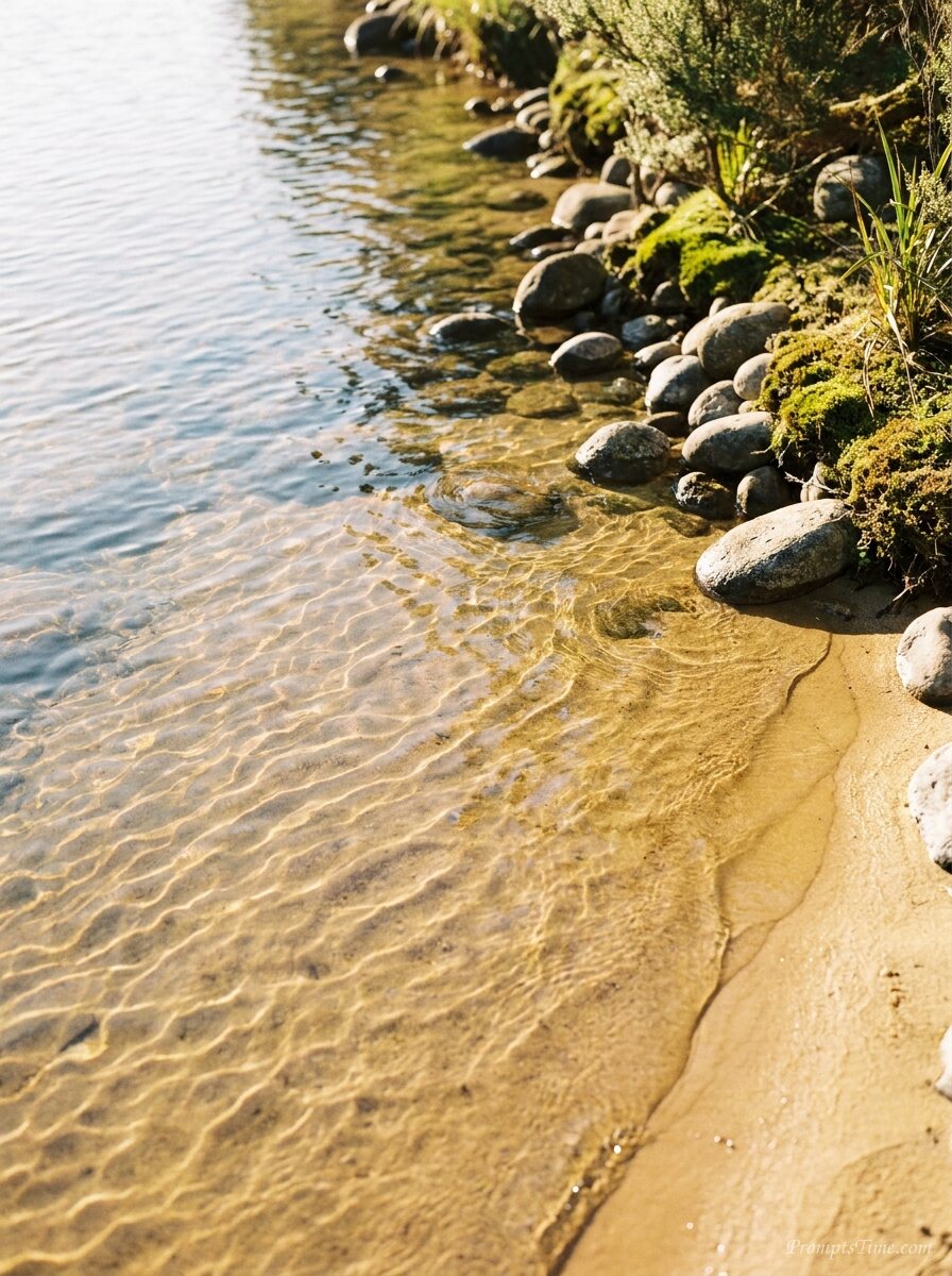 Water flowing over golden sand — AI-generated images image