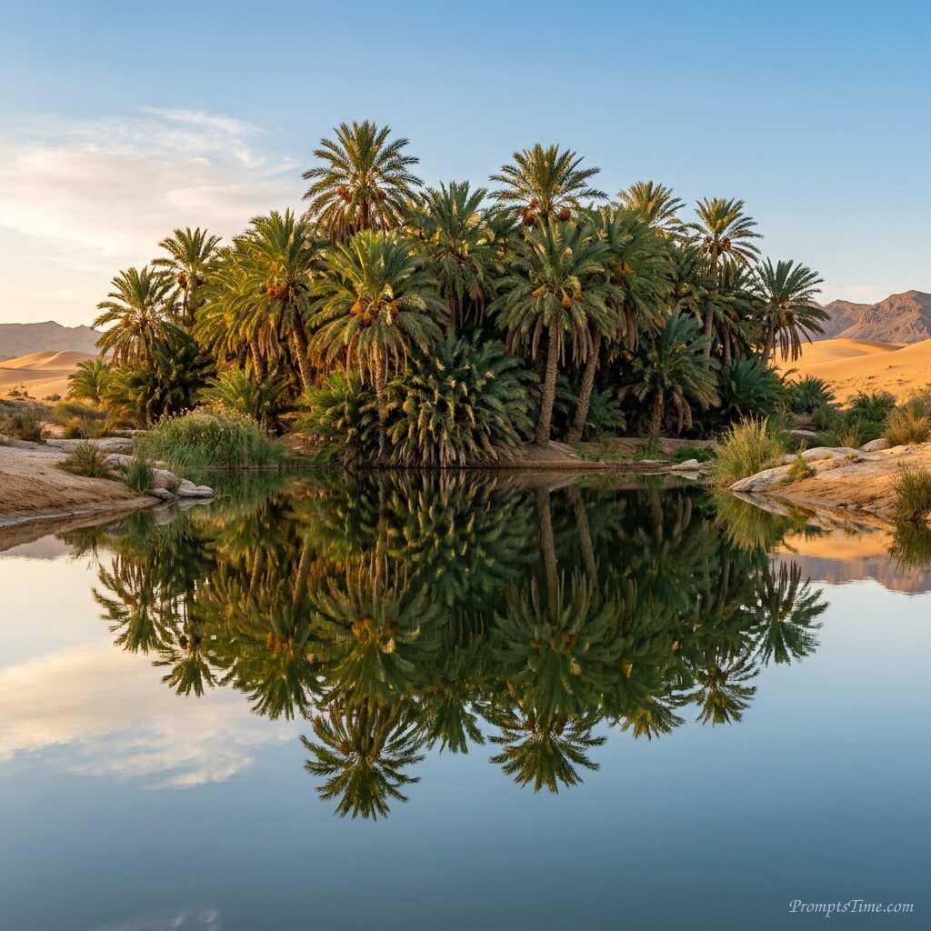 Date palm grove reflecting in — AI-generated images image