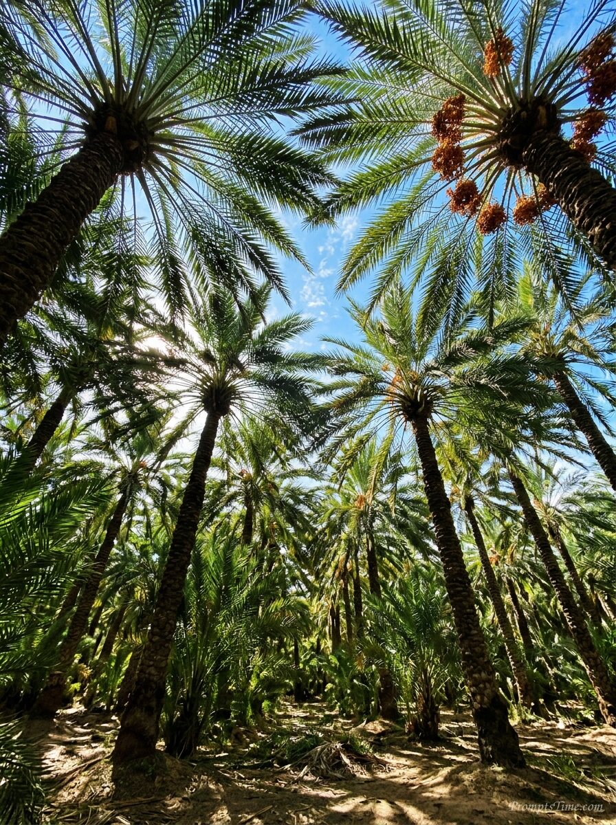 Date palm oasis looking up — AI-generated images image