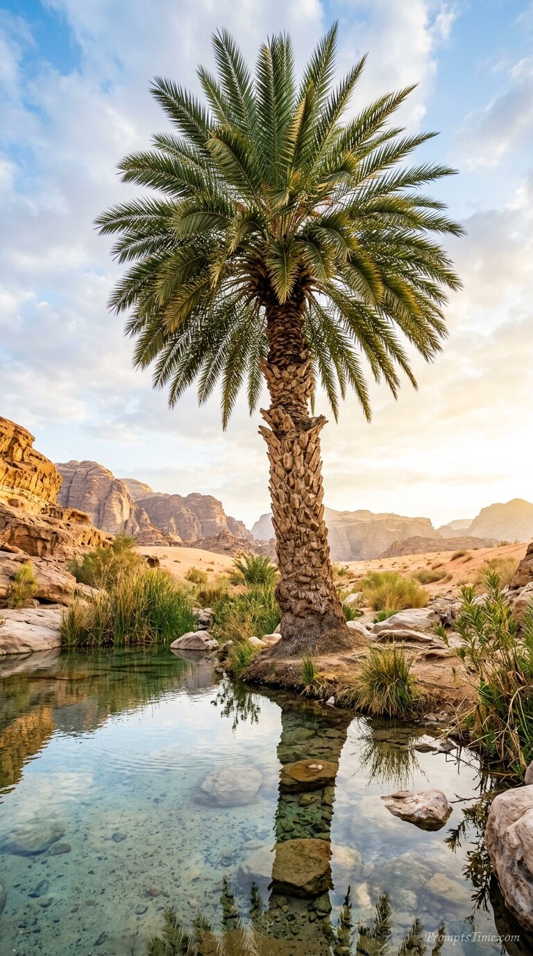Giant palm tree beside desert — AI-generated images image