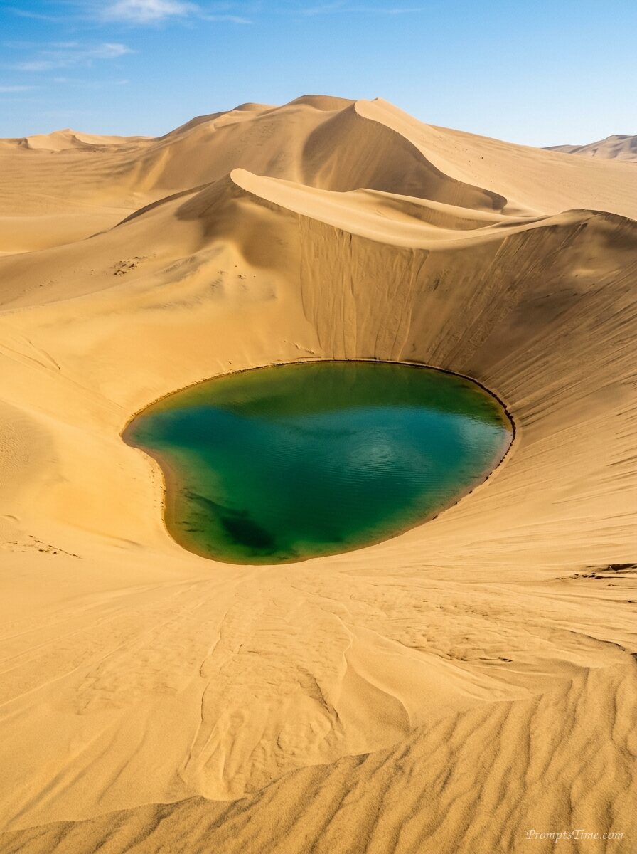 Green lagoon amidst sand dunes — AI-generated images image
