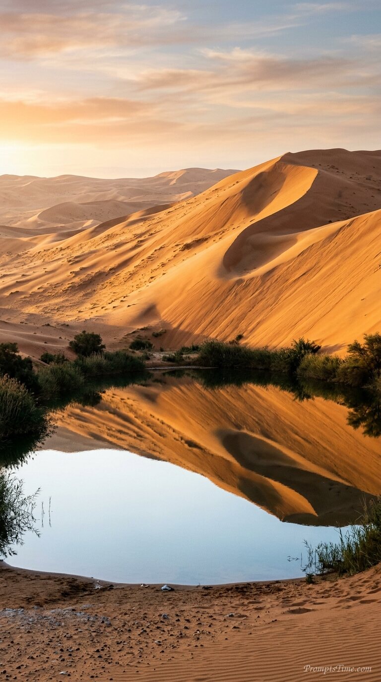 Sand dunes reflecting in pool — AI-generated images image