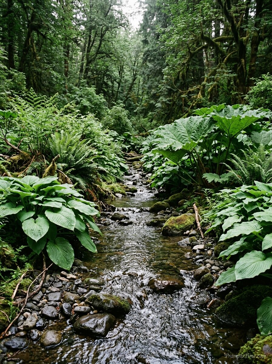 Stream flowing over smooth stones — AI-generated images image