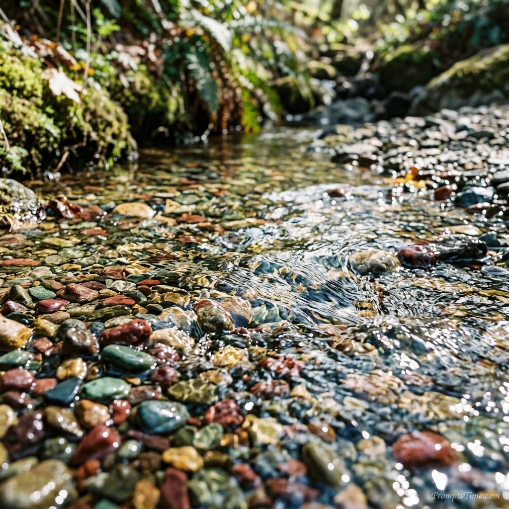 Mountain stream flowing over peb… — AI-generated images image