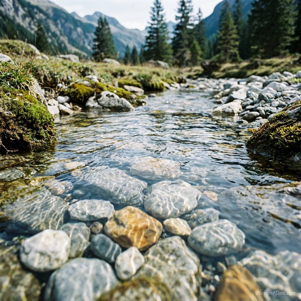 Water flowing over mountain stones — AI-generated images image