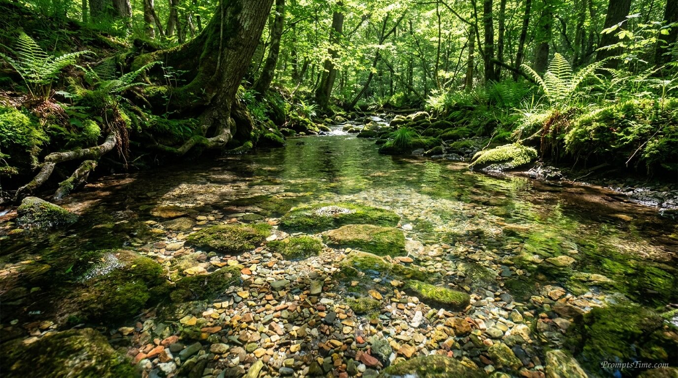 Woodland creek with transparent … — AI-generated images image