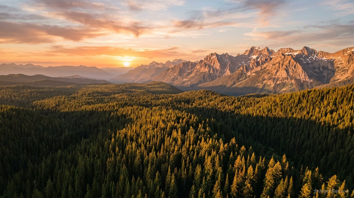 Sunlight hitting evergreen fores… — AI-generated images image