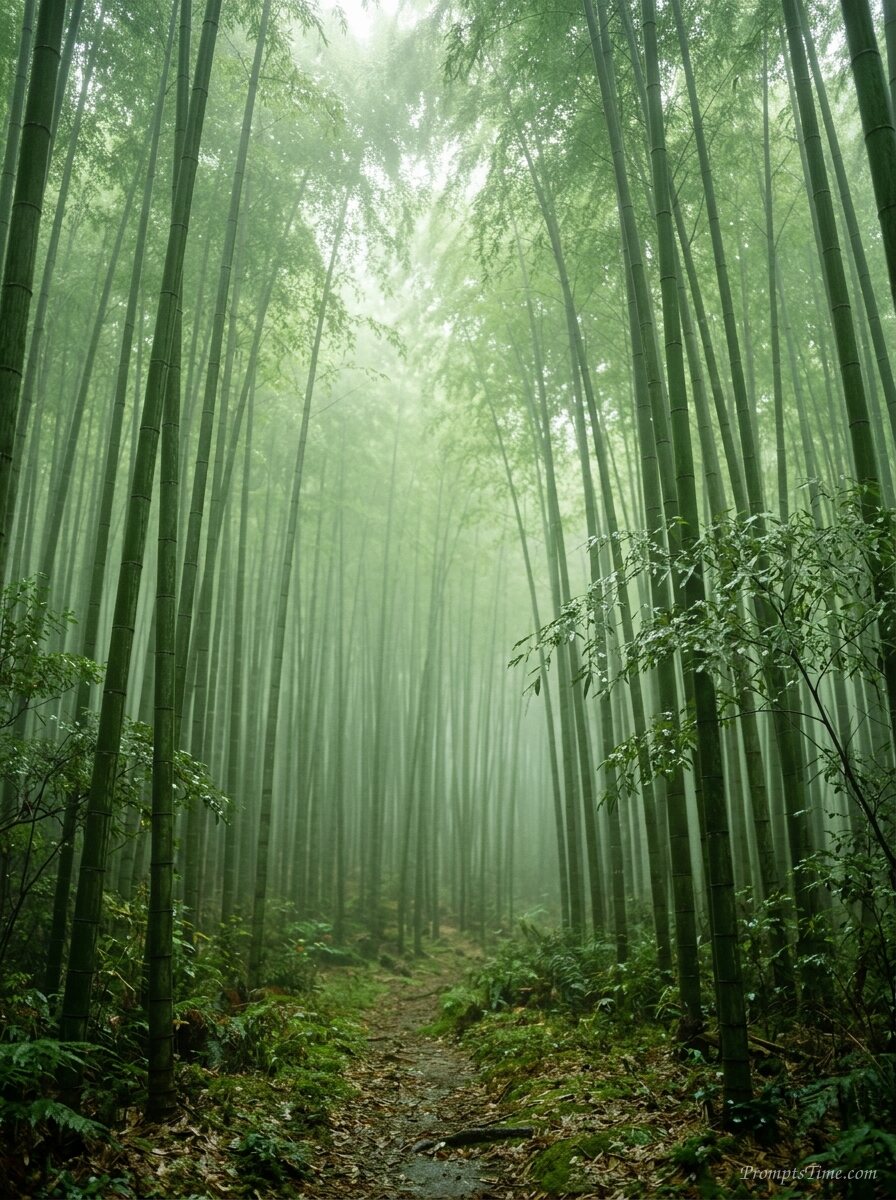 Bamboo forest with glowing light — AI-generated images image