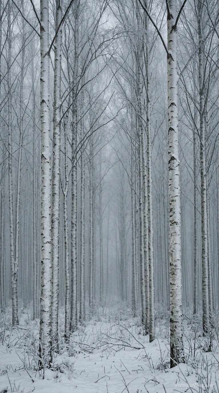 Silver birch forest in mist — AI-generated images image