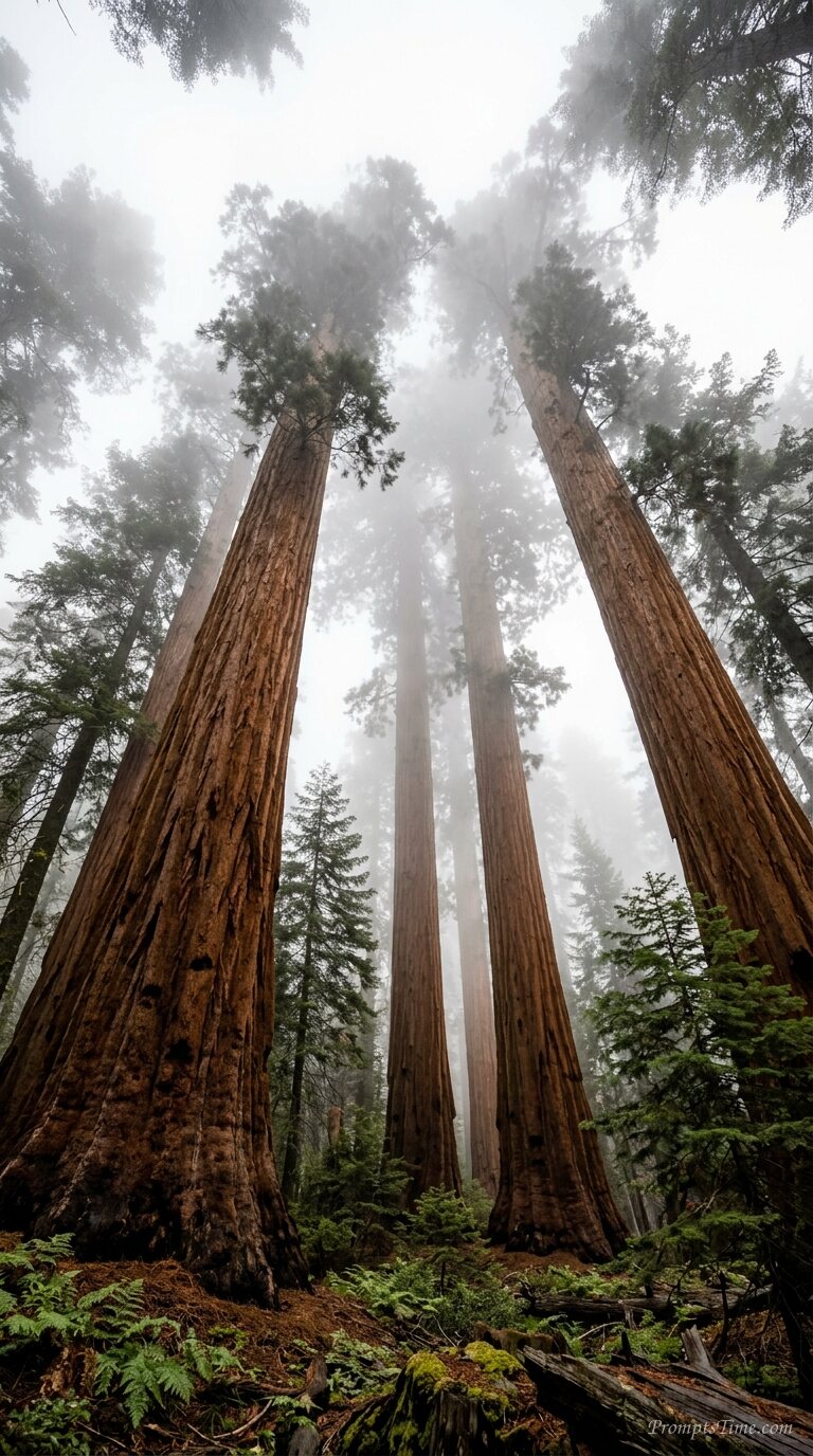 Giant sequoias in mountain mist — AI-generated images image