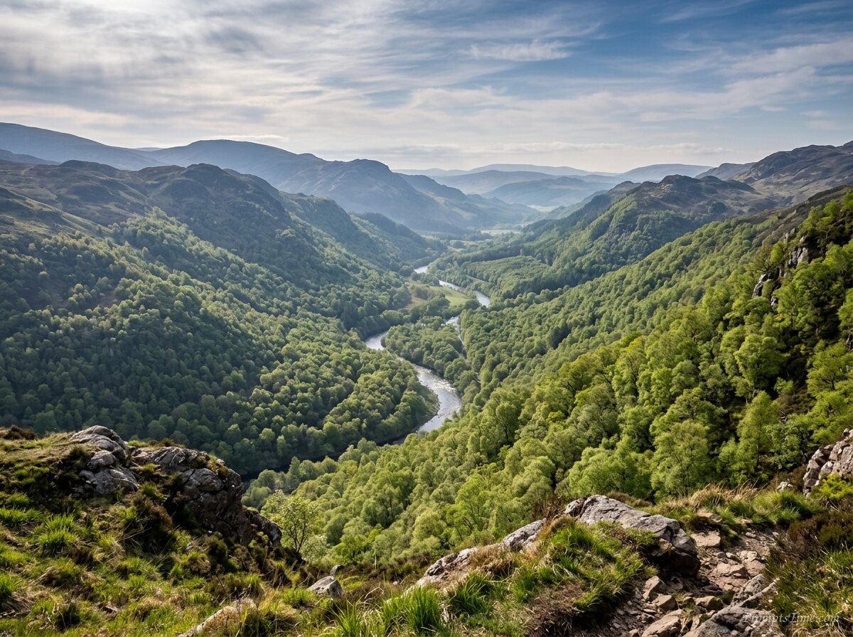 Valley with ancient deciduous trees — AI-generated images image
