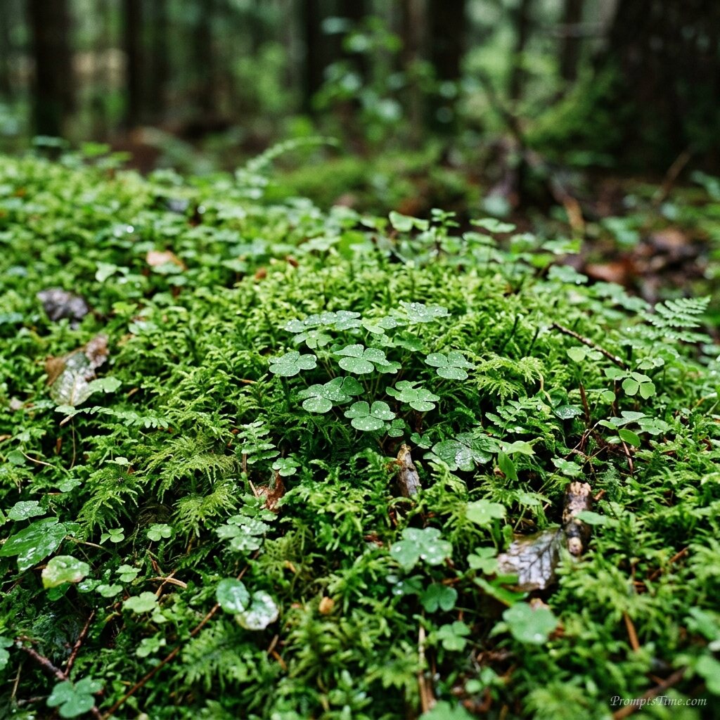 Green moss on forest floor — AI-generated images image