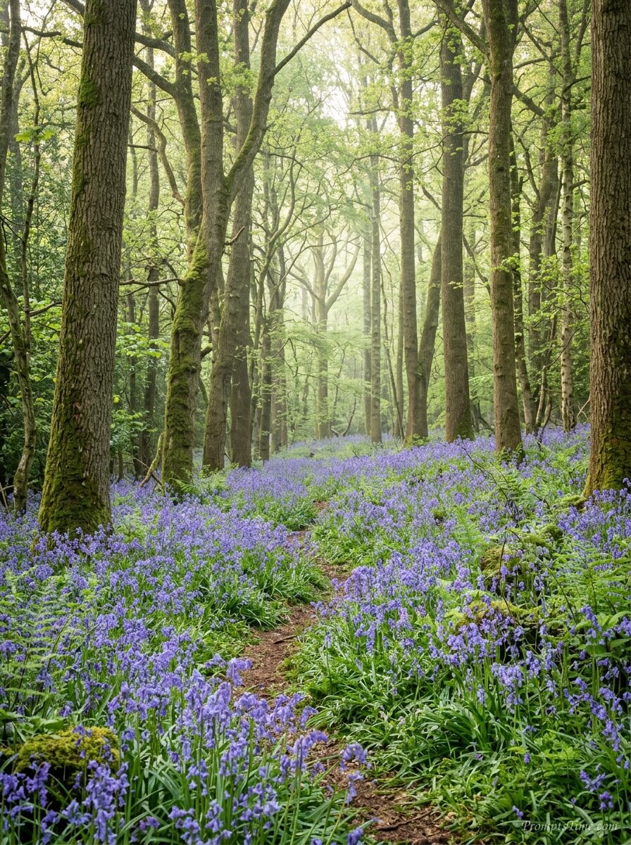 Bluebells blooming in forest cle… — AI-generated images image