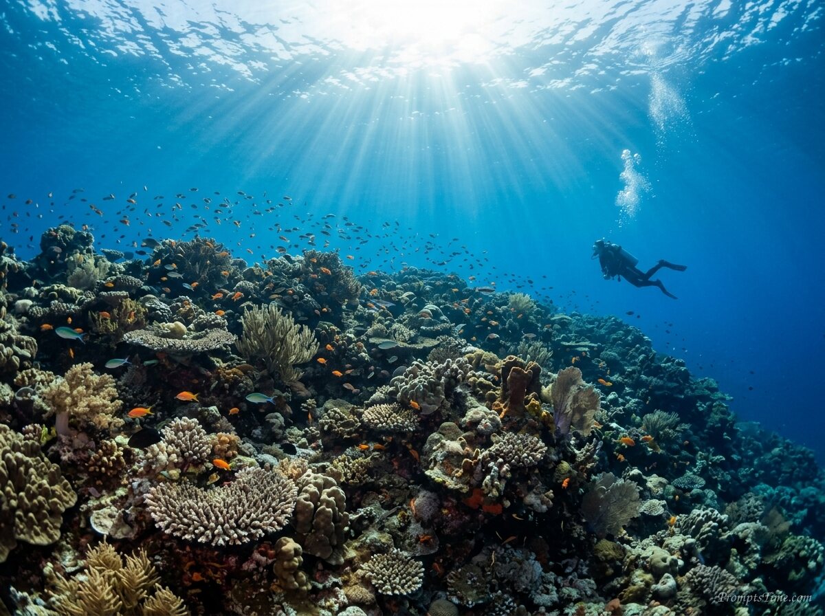 Scuba diver exploring coral reef 2 — AI-generated images image