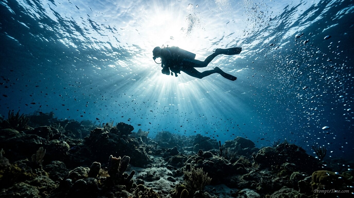 Scuba diver swimming underwater — AI-generated images image