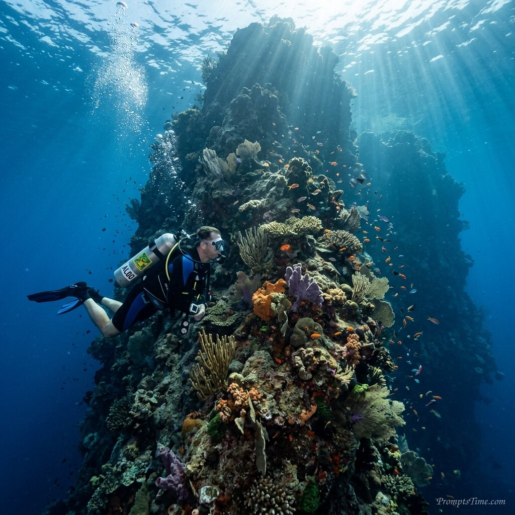 Man scuba diving underwater pinn… — AI-generated images image