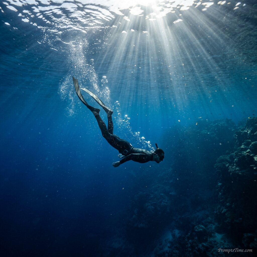 Man free diving in water — AI-generated images image