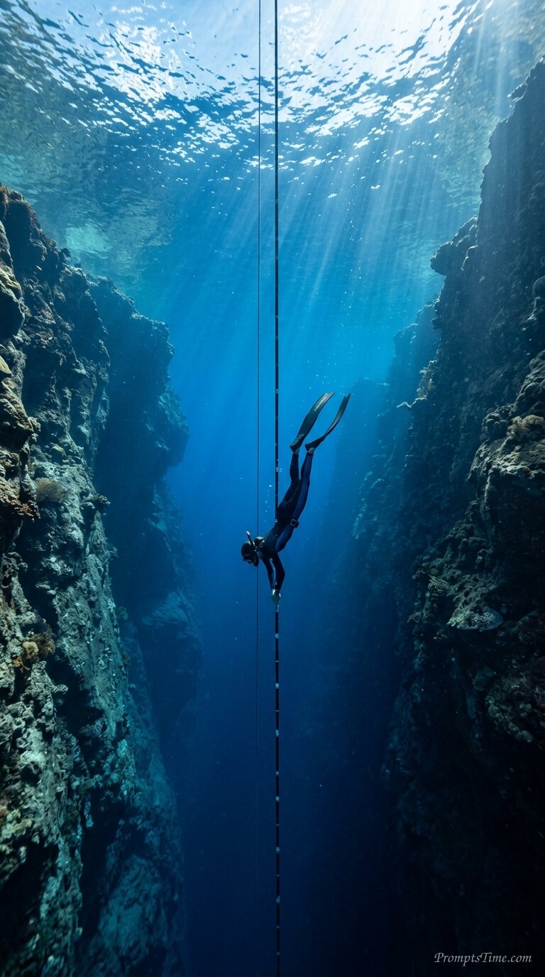 Free diver descending underwater 2 — AI-generated images image