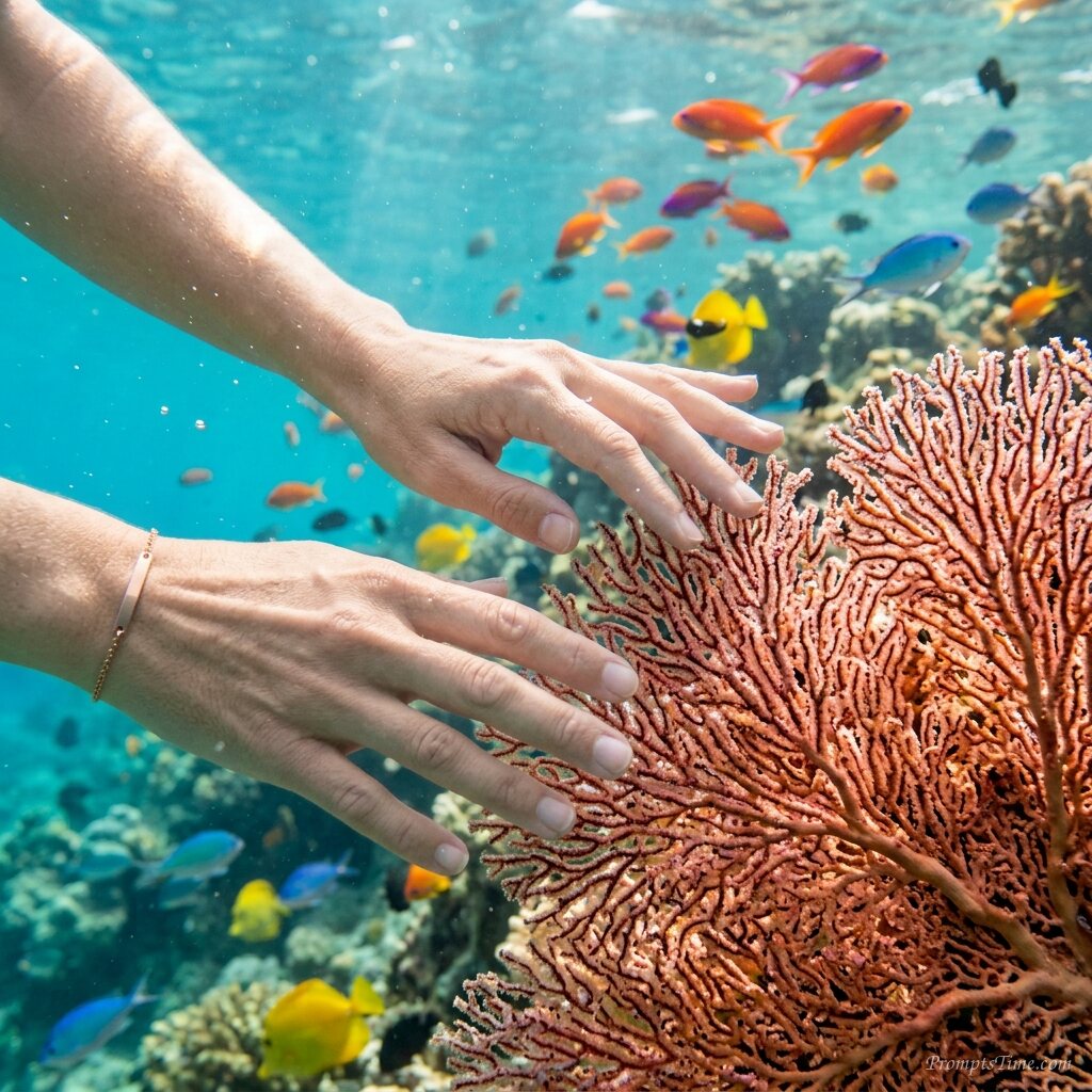 Woman hovering near sea coral — AI-generated images image