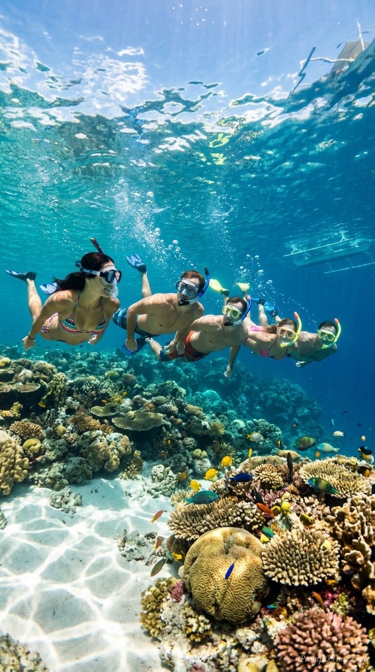 Friends snorkeling in tropical l… — AI-generated images image