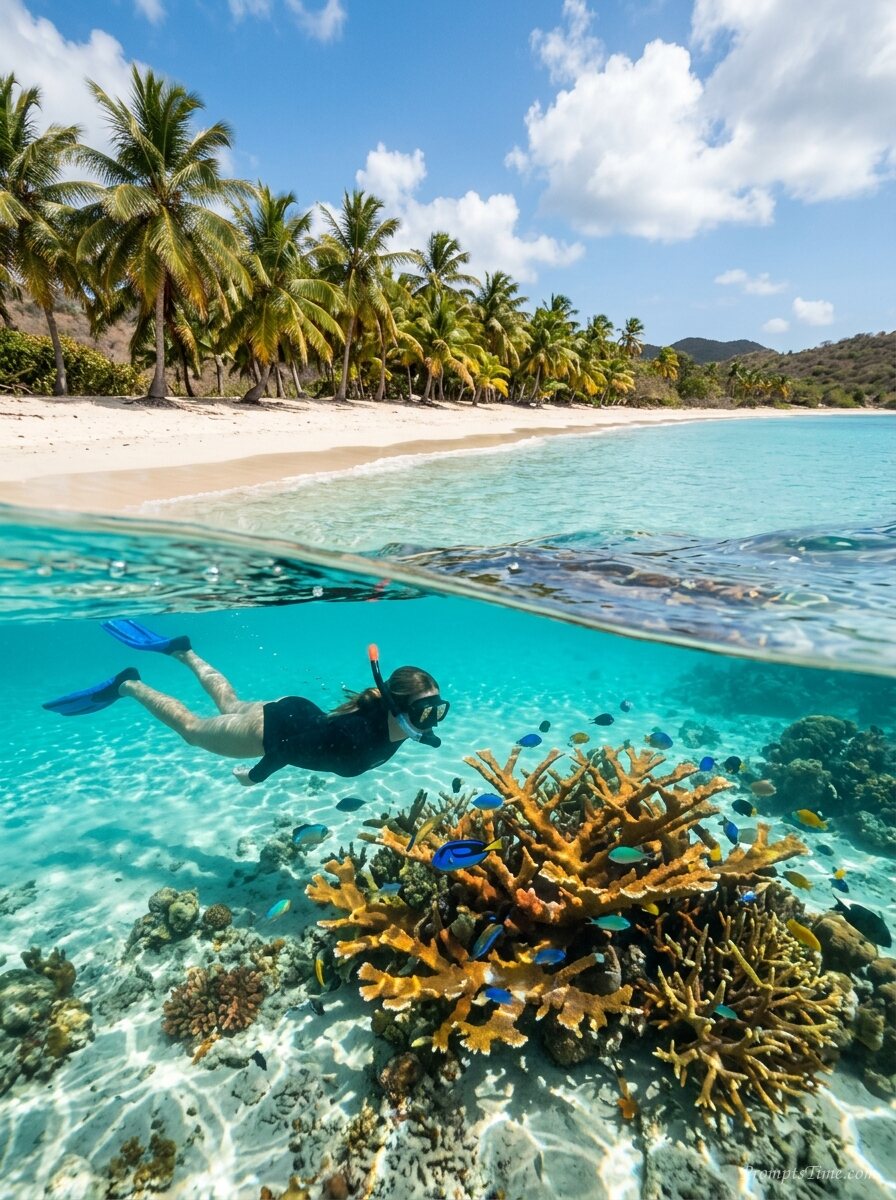 Snorkeler observing coral underw… 2 — AI-generated images image