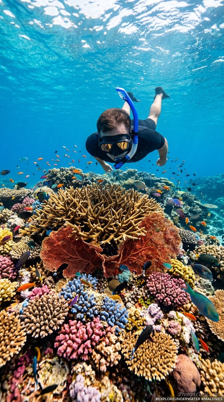 Snorkeler viewing coral garden — AI-generated images image