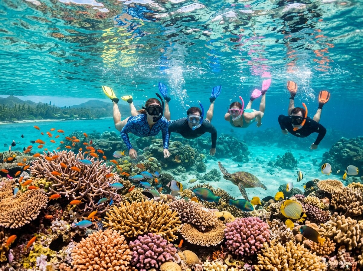 Snorkelers exploring coral garden — AI-generated images image