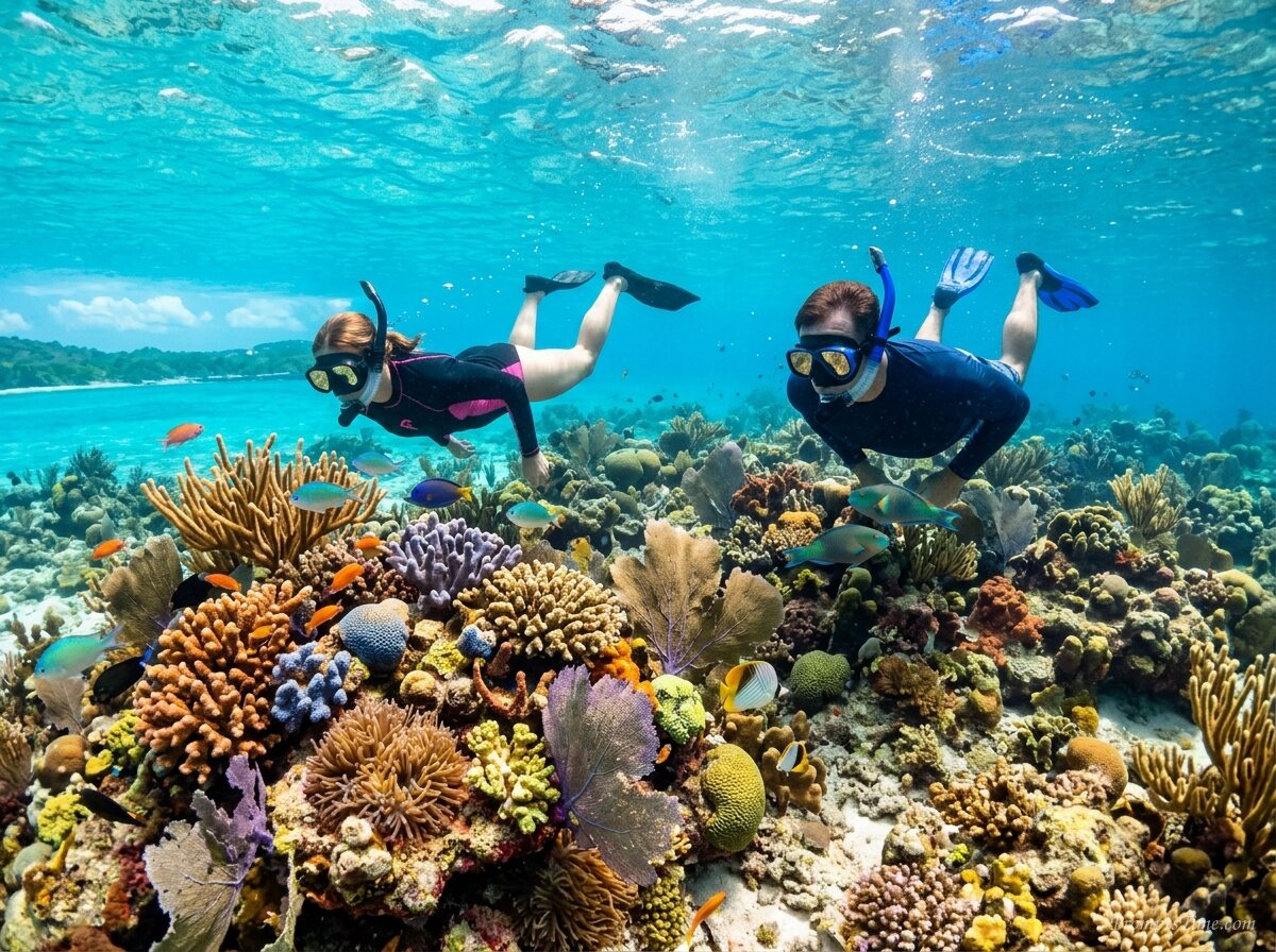 Snorkelers exploring coral garden 2 — AI-generated images image