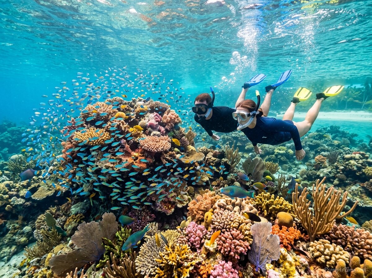 Snorkelers exploring coral garden 3 — AI-generated images image