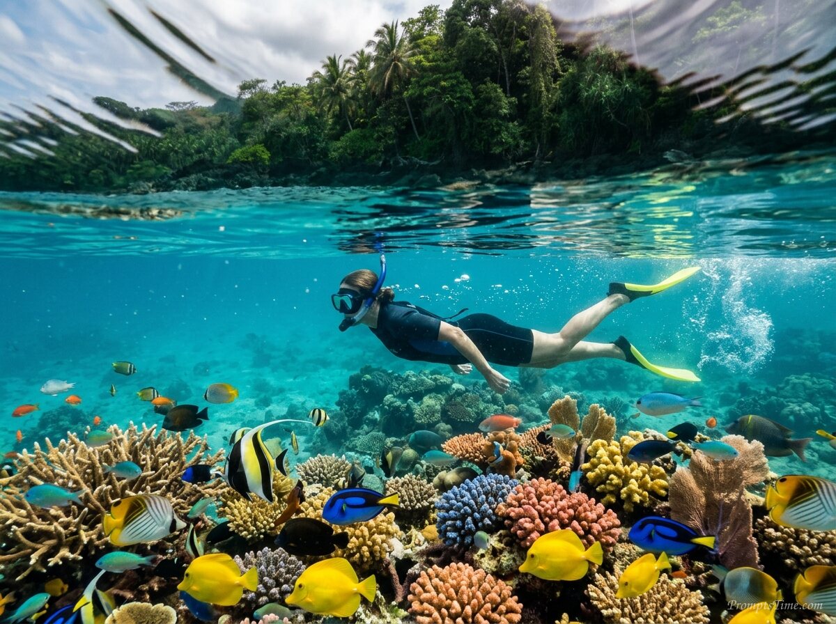 Woman snorkeling near shoreline — AI-generated images image