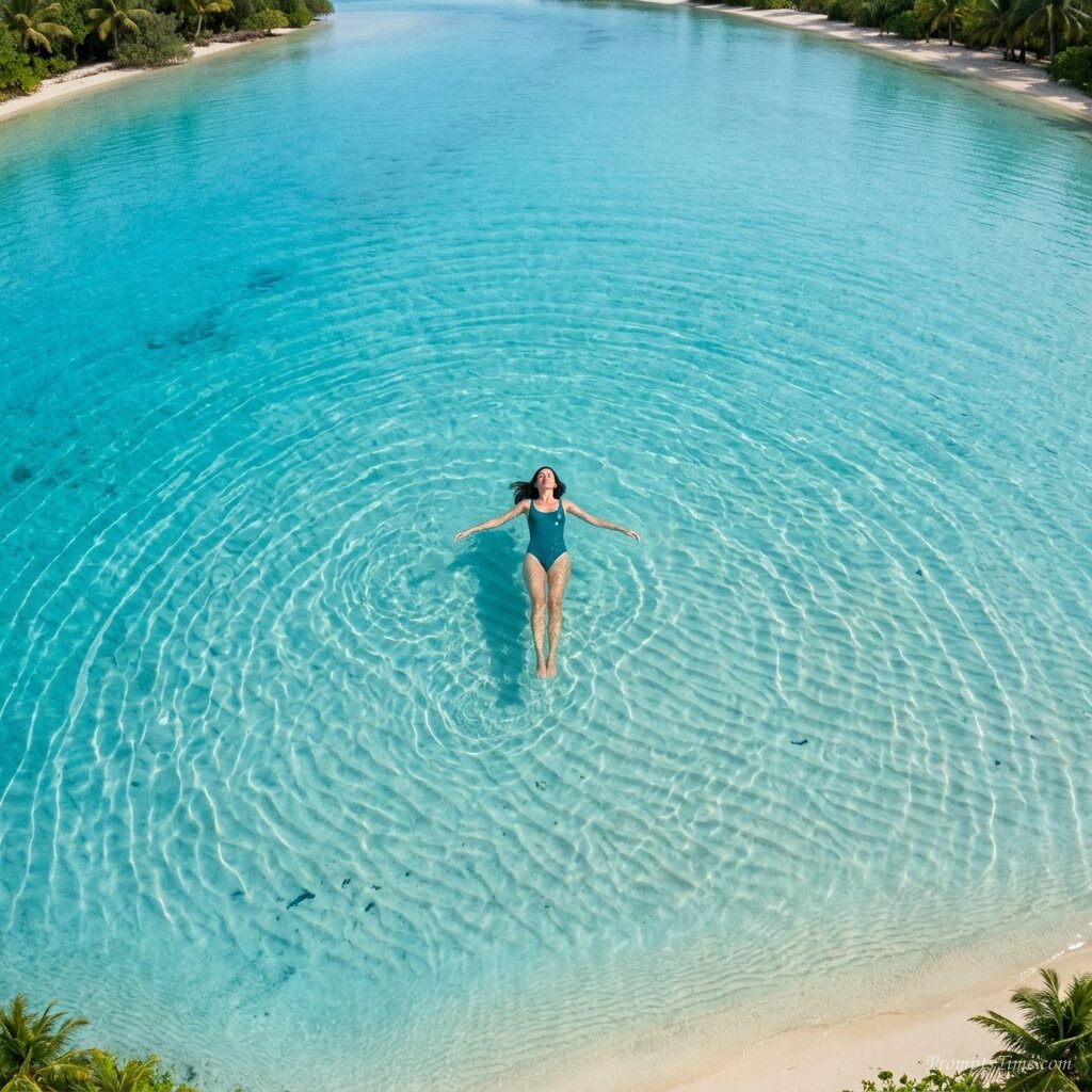 Swimmer floating in turquoise la… — AI-generated images image