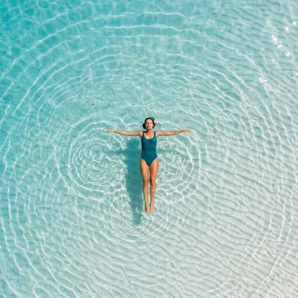 Swimmer floating in turquoise la… 2 — AI-generated images image