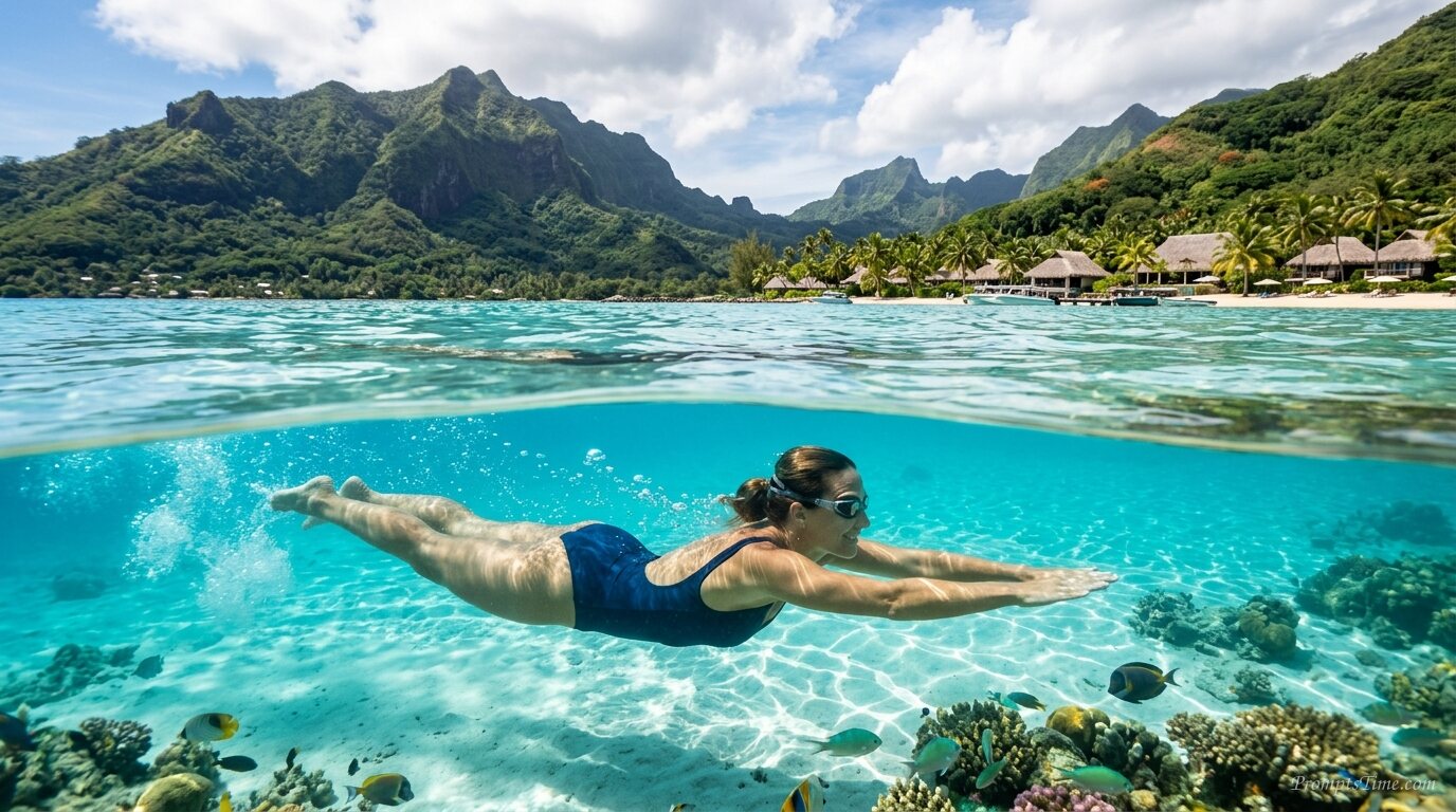Swimmer in tropical shoreline wa… — AI-generated images image