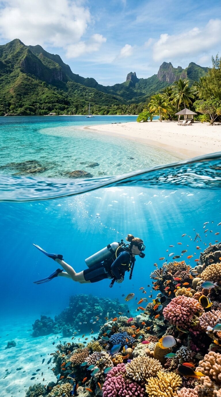 Diver swimming toward colorful reef — AI-generated images image