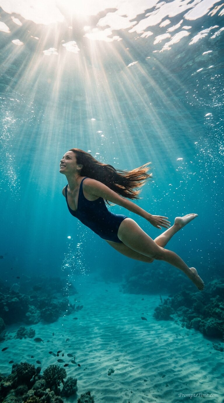 Woman swimming in clear water — AI-generated images image