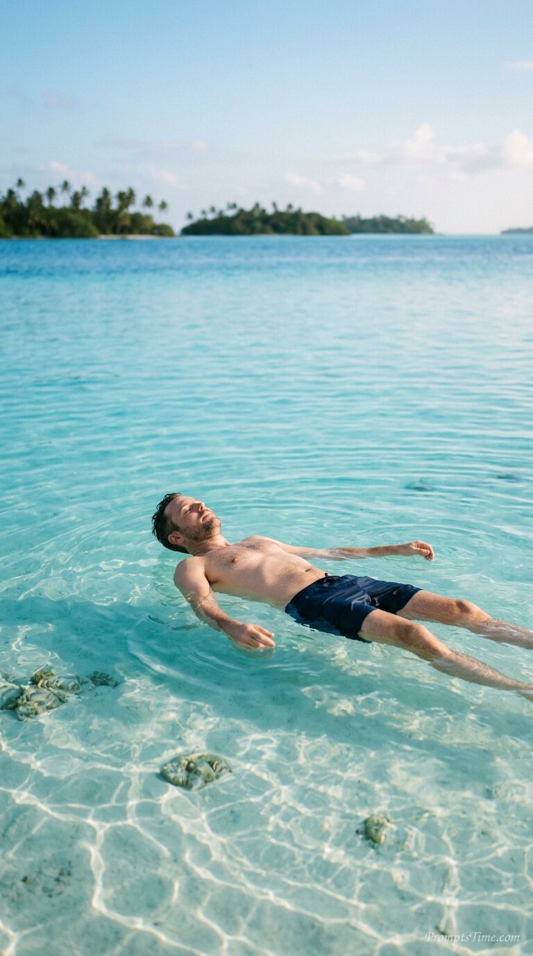 Man floating in shallow water — AI-generated images image