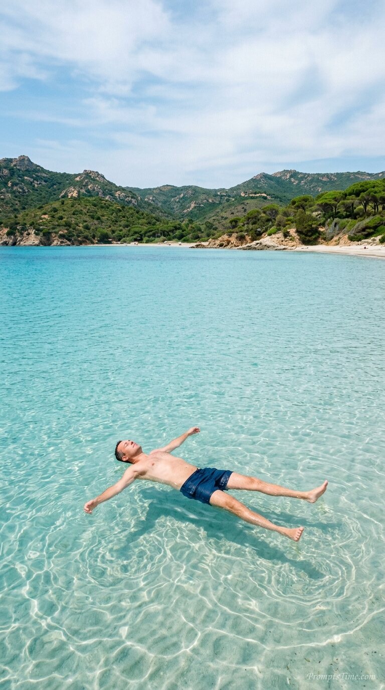 Man floating in transparent water — AI-generated images image