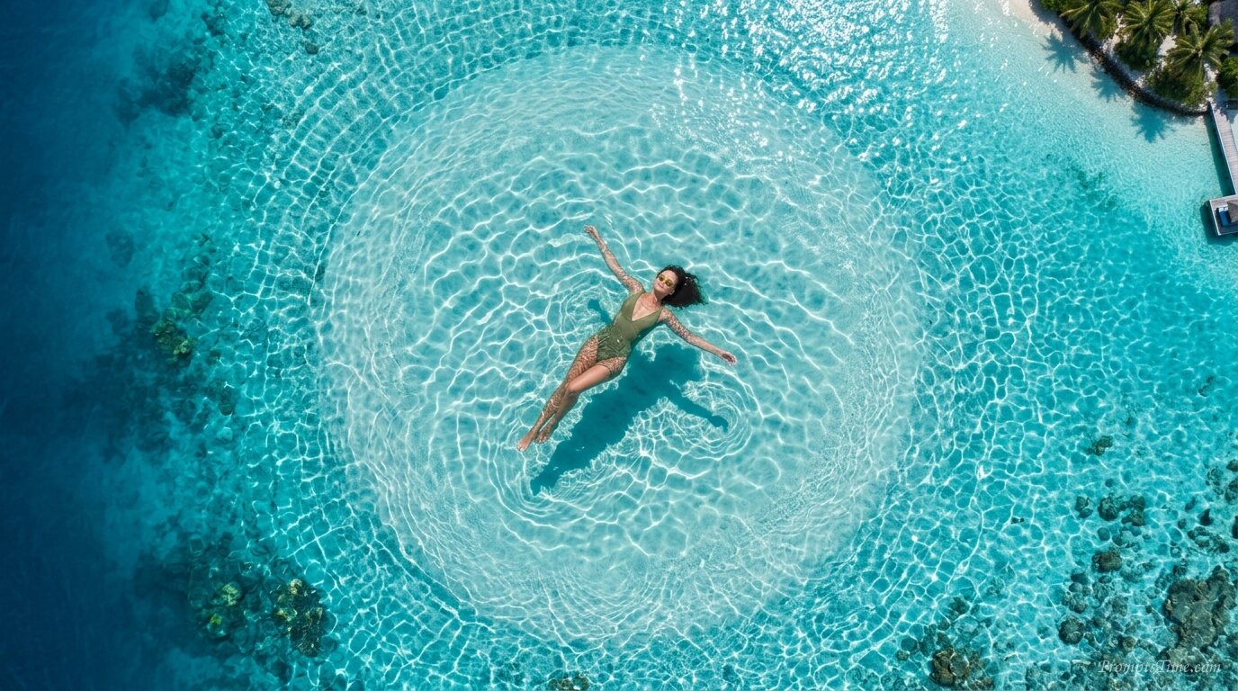 Woman floating on ocean water — AI-generated images image