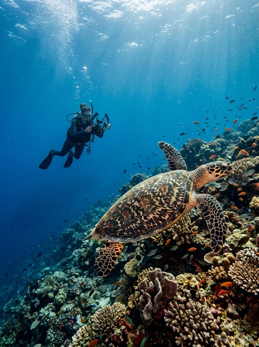 Diver photographing sea turtle — AI-generated images image
