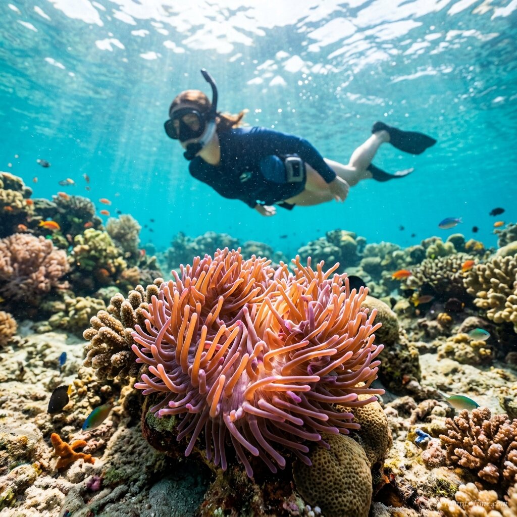 Sea anemone and snorkeler underw… — AI-generated images image